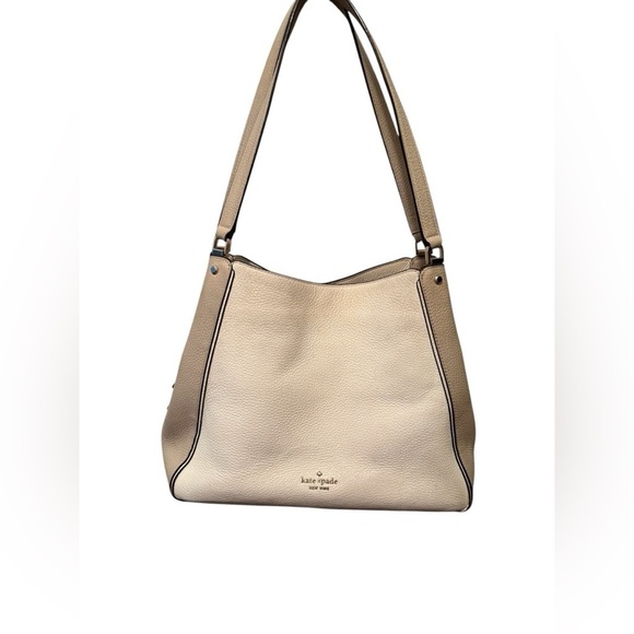 Kate Spade Leila Medium Triple Compartment Shoulder Bag Tan Cream Colorblock - Picture 2 of 12